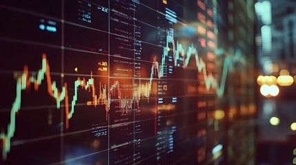 Dynamic Stock Market Data Display Digital Financial Technology Business Information Graph Chart Screen Modern Technology Investment Trading Economic  