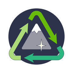 Recycle arrows encircle a mountain, symbolizing sustainable practices.