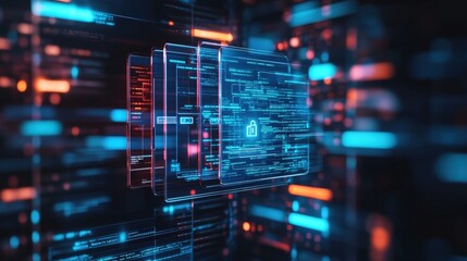 Obraz premium Digital Document Management System Interface with Secure File Storage and Data Encryption Visual Representation in Abstract Technology Background