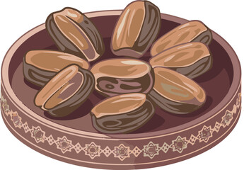 Dates on plate illustration for ramadan