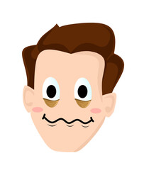 Set of different boy emotions in cartoon style. Vector illustration of different boy facial expressions: thoughtful, angry, sleepy, happy, smiling, crying, isolated on white background.