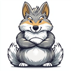 Grey Wolf Cartoon Character Sitting Arms Crossed