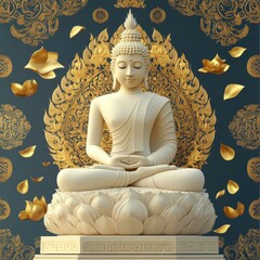 Obraz premium Serene Buddha Statue with Golden Petals and Background