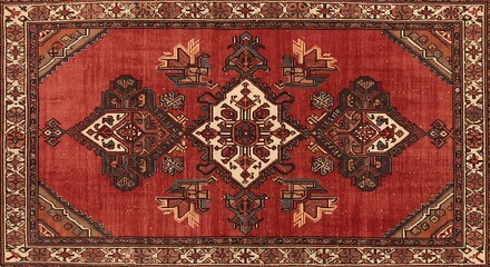 Old Persian carpet with pattern. top view. Old Red Persian Carpet Texture, abstract ornament