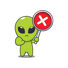 alien with wrong sign. mascot cartoon character vector illustration.