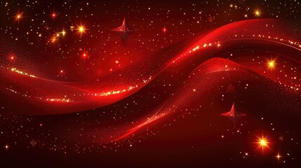 A stunning red sparkle background with radiant stars and glowing golden elements, ideal for creating a holiday mood.