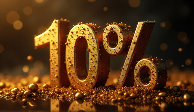 Golden 10 percent promotion with shimmering background creating an elegant financial impression