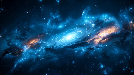 Abstract Background of a Beautiful Glowing Blue Supernova Galaxy in Deep Space. Generative AI