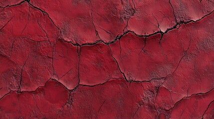Fototapeta premium A weathered red cracked wall texture, featuring deep lines and worn details, perfect for adding depth and contrast to design work.