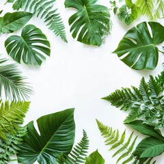 Diverse Leaf Patterns Featuring Monstera and Fern Nature Indoor Greenery Aesthetic Flat Lay