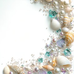 Obraz premium Mermaid Treasures Shimmering Pearls and Shells Coastal Beach Decorative Art Bright Seascape Aesthetic Concept