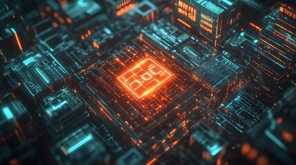 Obraz premium Abstract Digital Circuit Board Technology Background Orange Teal Glowing Lines Futuristic Network Data Processing System High Tech Innovation Modern 