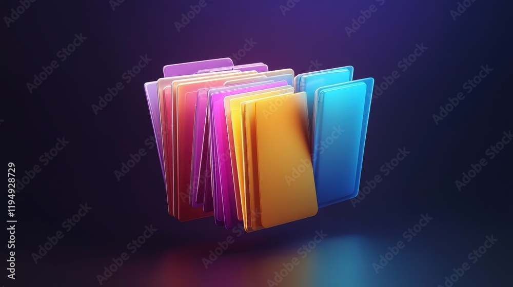 Poster colorful document folders on abstract background for management system and organizational use in dig