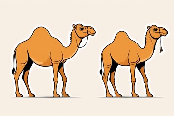 there are two camels standing side by side on a white background