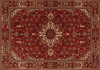 Old Persian carpet with pattern. top view. Old Red Persian Carpet Texture, abstract ornament