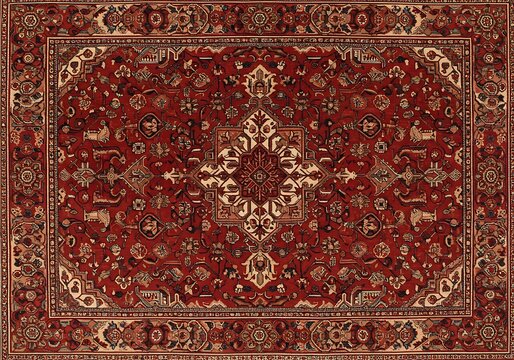 Old Persian carpet with pattern. top view. Old Red Persian Carpet Texture, abstract ornament