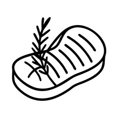 grilled steak with rosemary icon, grilled steak with rosemary line art - simple line art of grilled steak with rosemary, perfect for grilled steak with rosemary logos and icons and themed design 