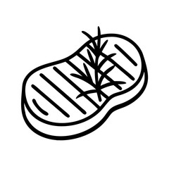grilled steak with rosemary icon, grilled steak with rosemary line art - simple line art of grilled steak with rosemary, perfect for grilled steak with rosemary logos and icons and themed design 