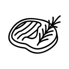 grilled steak with rosemary icon, grilled steak with rosemary line art - simple line art of grilled steak with rosemary, perfect for grilled steak with rosemary logos and icons and themed design 