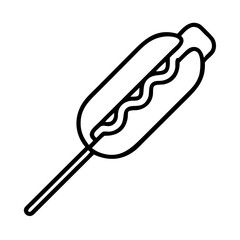 hot dog on a skewer icon, hot dog on a skewer line art - simple line art of hot dog on a skewer, perfect for hot dog on a skewer logos and icons and themed design 