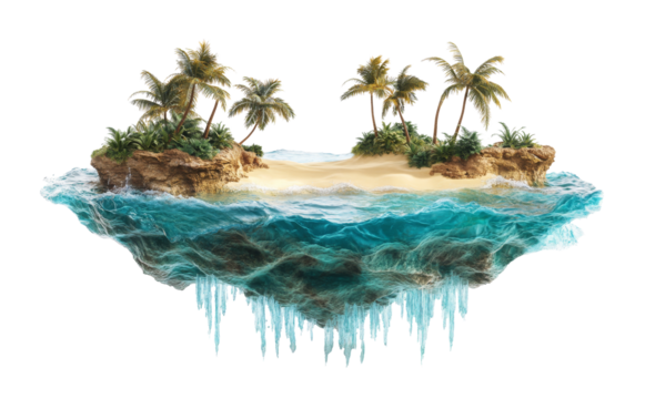 Floating Tropical Island with Palm Trees