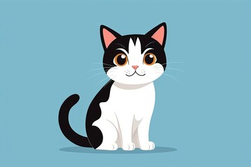 there is a black and white cat sitting on a blue surface