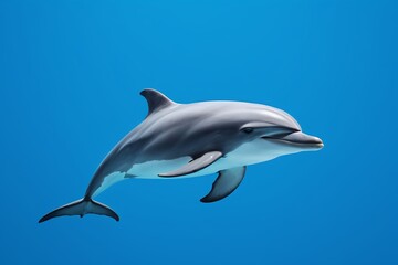 Fototapeta premium dolphin in the blue water with a white head and a black tail