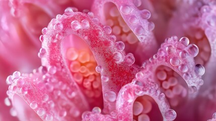 Close-up of Pink Tentacles with Water Droplets Macro Photography Delicate Beauty