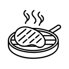 steak sizzling on grill icon, steak sizzling on grill line art - simple line art of steak sizzling on grill, perfect for steak sizzling on grill logos and icons and themed design 