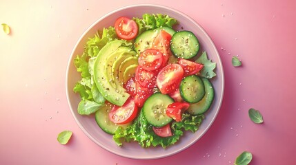 Fresh avocado, tomato, cucumber salad.