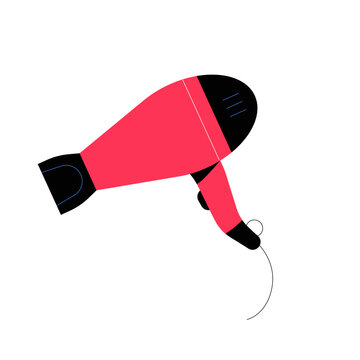 Red Hair Dryer In Flat Vector Illustration Symbolizing Beauty, Hairstyling, And Grooming Essentials, Isolated On White Background.