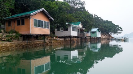 Obraz premium Coastal Houses with Water Reflections