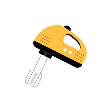 Electric Hand Mixer In Flat Vector Illustration Symbolizing Cooking, Baking, And Kitchen Appliances, Isolated On White Background.