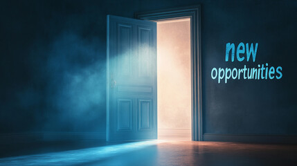 Open door illuminating the path to new opportunities beckons exploration and growth in a serene environment