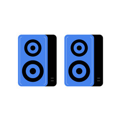 Pair Of Blue Speakers In Flat Vector Illustration Symbolizing Sound, Music, And Audio Equipment, Isolated On White Background.
