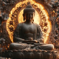 Serene Buddha Statue with Radiant Background