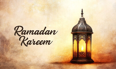 Ramadan Kareem greeting, with beautiful lantern on the background