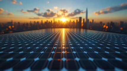 Obraz premium Solar Energy Powering the City at Sunset