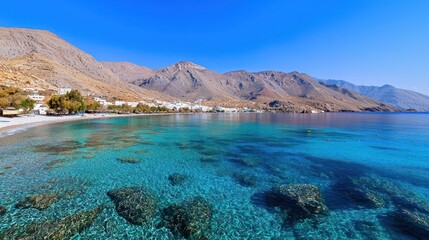 Fototapeta premium Serene Beach and Mountain Landscape