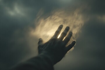 Silhouette of prayer human hand open palm up worship in the morning with sunrise sky. Freedom and spirituality concept. God helping repent catholic easter lent mind pray. Christian religion, belief