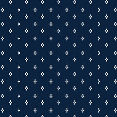 Small white flowers pattern doodle shapes motif continuous classic blue background. Modern floral fabric design textile swatch ladies dress, men's shirt all over print block.