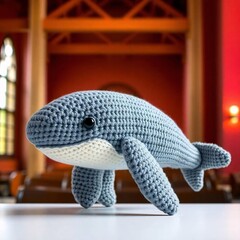 Cute Crochet Whale Plush Toy in Cozy Interior setting a calming ambiance