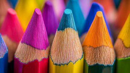 Vibrant colored pencils arranged neatly showcase artistic potential in a creative workspace