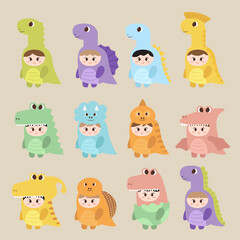 Illustration of a Child Dressed as a Dinosaurus