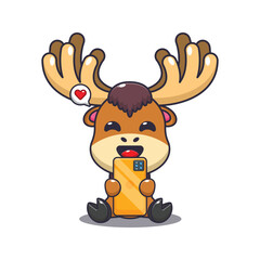 moose with phone cartoon vector illustration.