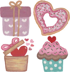 Valentine love set hand drawn watercolour illustration clipart	