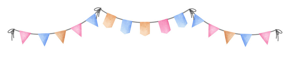 Garland of flags for holiday decoration. Vector illustration in watercolor style, isolated