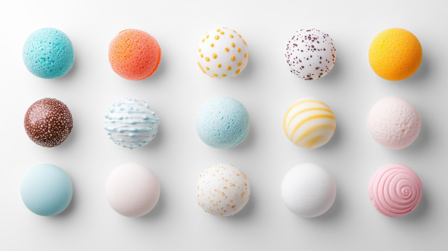Colorful bath bombs on transparent background