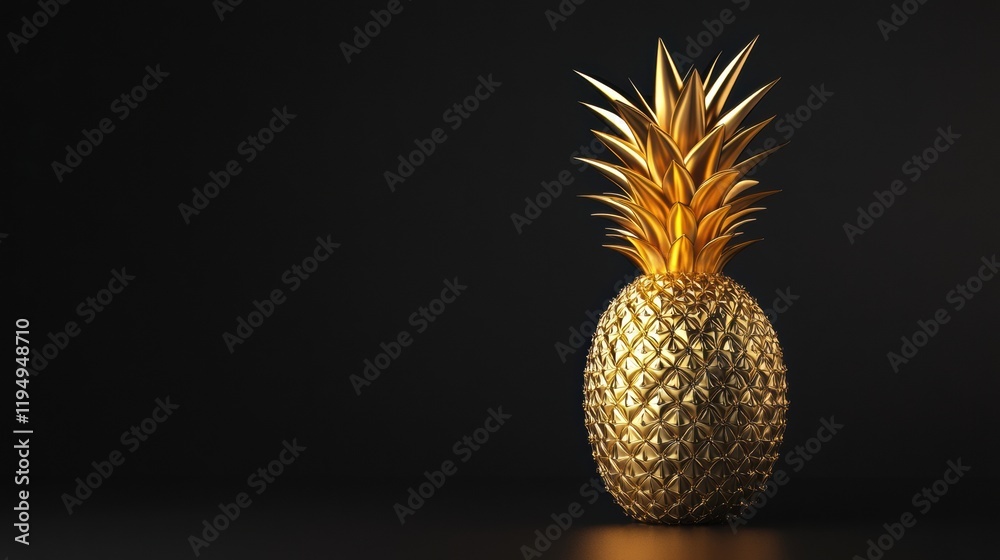 Poster Luxurious golden pineapple displayed elegantly on a dark background showcasing its rich texture and vivid colors. Generative AI