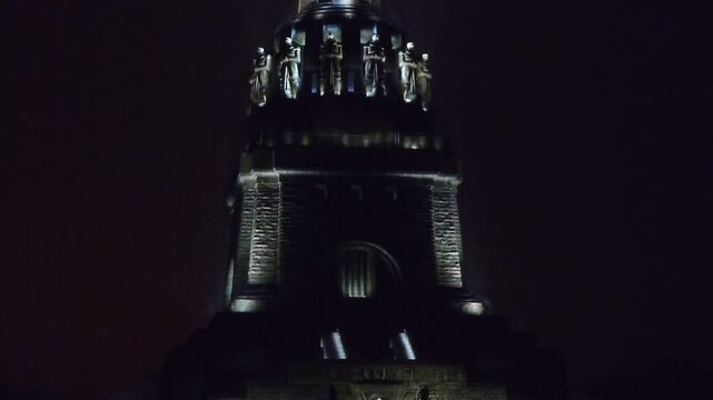The Monument to the Battle of the Nations in Leipzig at night in winter